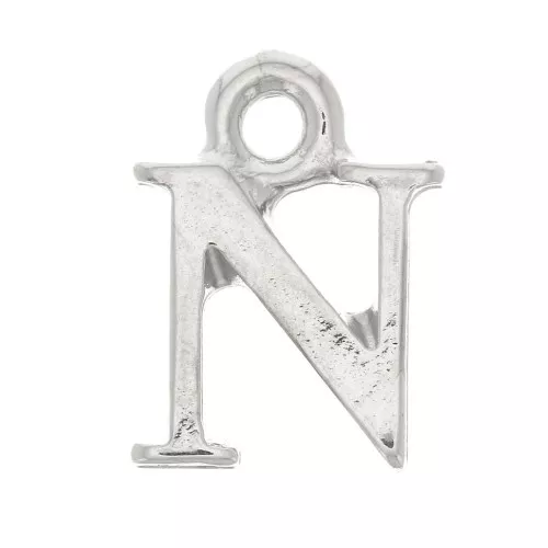 13mm alphabet letter Charm with closed ring - N - Rhodium x1