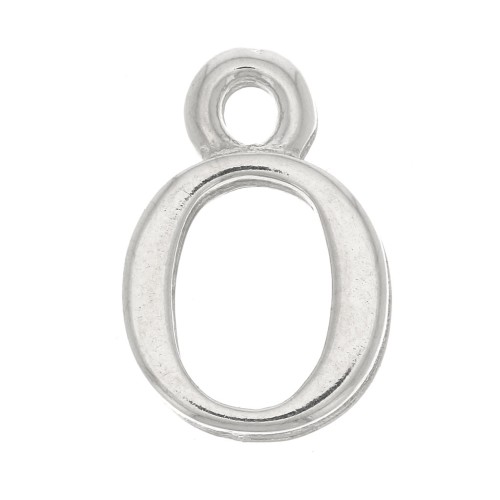 13mm alphabet letter Charm with closed ring - O - Rhodium x1