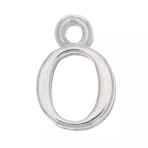 13mm alphabet letter Charm with closed ring - O - Rhodium x1