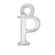 13mm alphabet letter Charm with closed ring - P - Rhodium x1