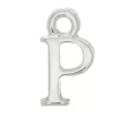 13mm alphabet letter Charm with closed ring - P - Rhodium x1