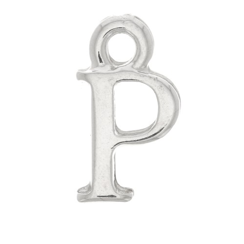 13mm alphabet letter Charm with closed ring - P - Rhodium x1
