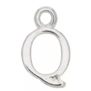15mm alphabet letter Charm with closed ring - Q - Rhodium x1