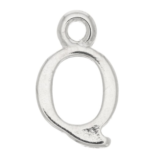 15mm alphabet letter Charm with closed ring - Q - Rhodium x1