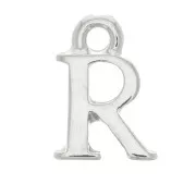 13mm alphabet letter Charm with closed ring - R - Rhodium x1