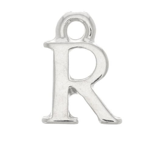 13mm alphabet letter Charm with closed ring - R - Rhodium x1