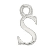 14mm alphabet letter Charm with closed ring - S - Rhodium x1