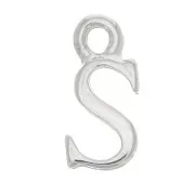 14mm alphabet letter Charm with closed ring - S - Rhodium x1