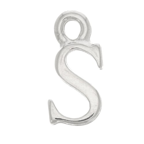 14mm alphabet letter Charm with closed ring - S - Rhodium x1