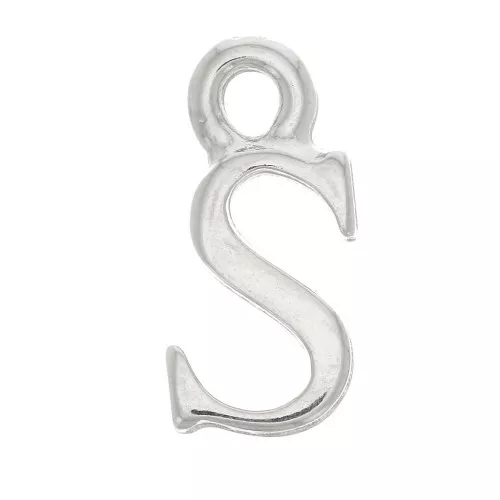 14mm alphabet letter Charm with closed ring - S - Rhodium x1