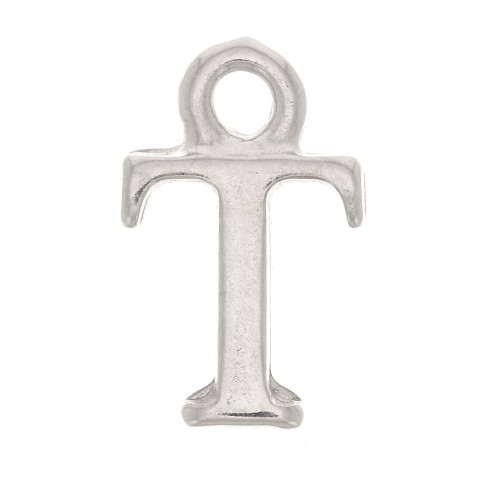 13.5mm alphabet letter Charm with closed ring - T - Rhodium x1