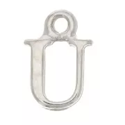 14mm alphabet letter Charm with closed ring - U - Rhodium x1
