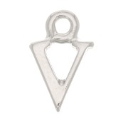 14mm alphabet letter Charm with closed ring - V - Rhodium x1