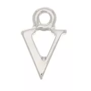 14mm alphabet letter Charm with closed ring - V - Rhodium x1
