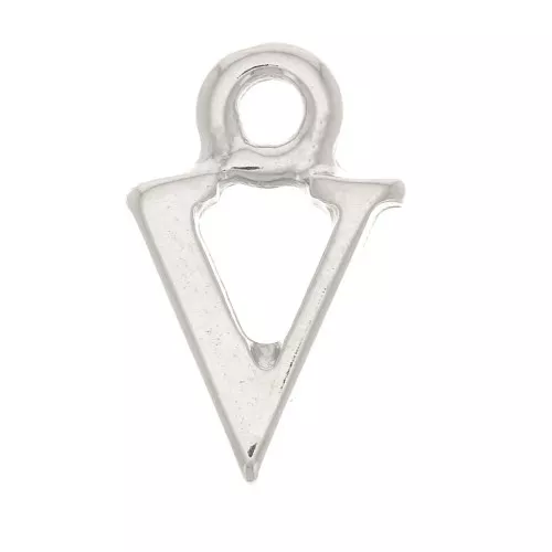 14mm alphabet letter Charm with closed ring - V - Rhodium x1
