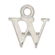 13.5mm alphabet letter Charm with closed ring - W - Rhodium x1