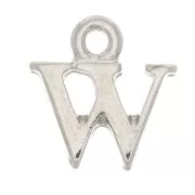 13.5mm alphabet letter Charm with closed ring - W - Rhodium x1