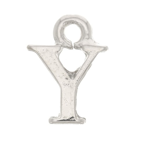 13mm alphabet letter Charm with closed ring - Y - Rhodium x1