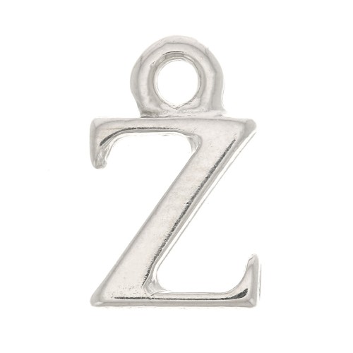 13mm alphabet letter Charm with closed ring - Z - Rhodium x1
