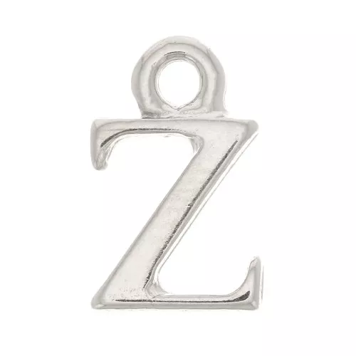 13mm alphabet letter Charm with closed ring - Z - Rhodium x1