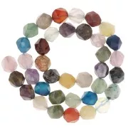 10x9mm Hexagonal beads - mix of gemstones - Multicoloured x37cm