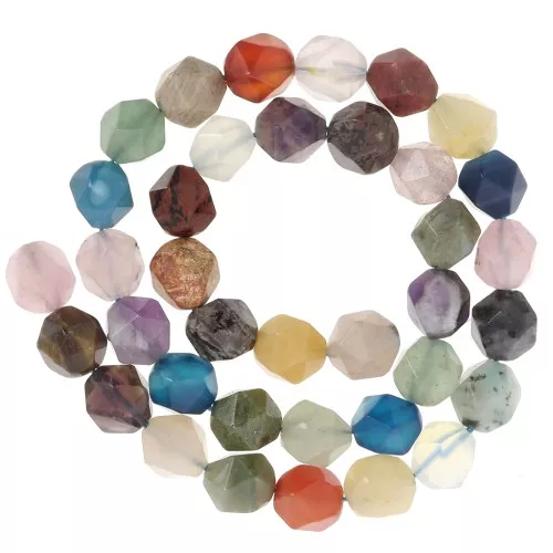 10x9mm Hexagonal beads - mix of gemstones - Multicoloured x37cm