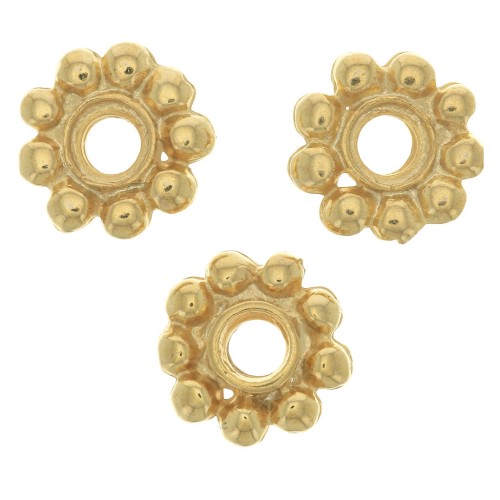 10mm Flower shape round beads - Fine Gold plated x6