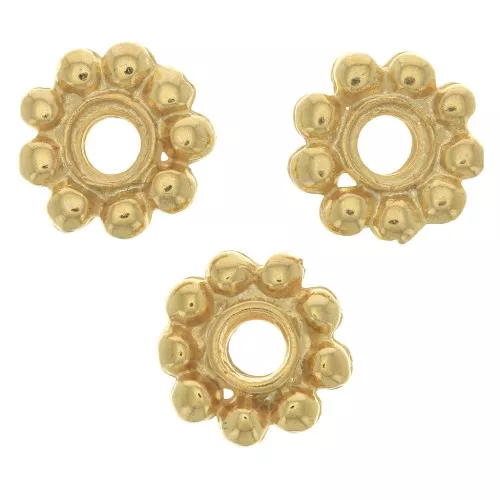 10mm Flower shape round beads - Fine Gold plated x6