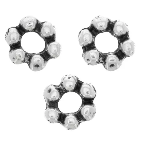 6.5x7 mm Flower shape round beads - Antique silver tone x5