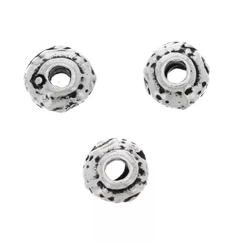 5mm Round irregular worked beads - Antique Silver Tone x5