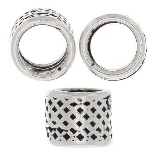 5x4mm Worked Tube Beads - Antique Silver Tone x5