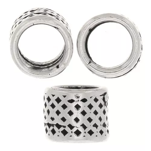5x4mm Worked Tube Beads - Antique Silver Tone x5