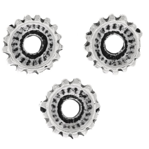 7mm Round beads - Antique silver tone x6