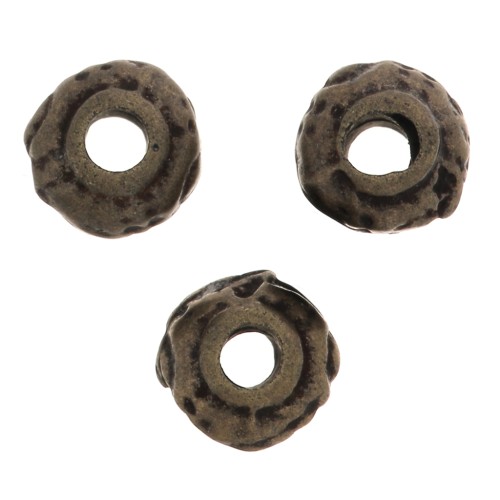 5mm Round irregular worked beads - Bronze Tone x5