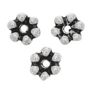 10mm Round 6 petals flower beads - Antique silver Tone x6
