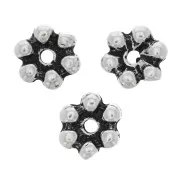 10mm Round 6 petals flower beads - Antique silver Tone x6
