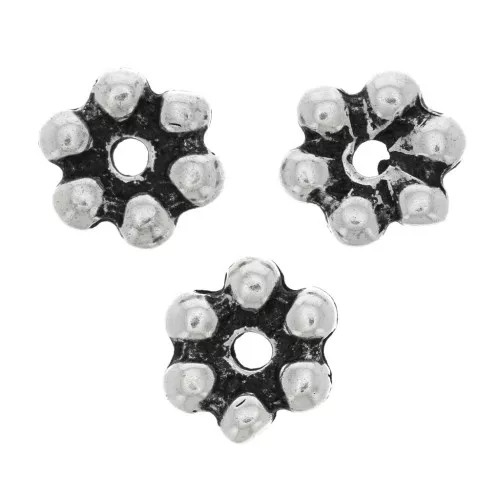 10mm Round 6 petals flower beads - Antique silver Tone x6