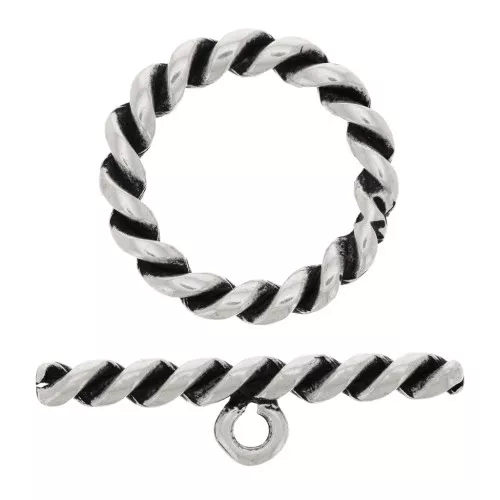 27mm Twisted T-clasp for bracelet or necklace - Antique Silver Tone x1
