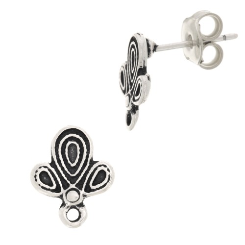 12x10mm Cactus earstuds with closed ring - Antique Silver Tone x2