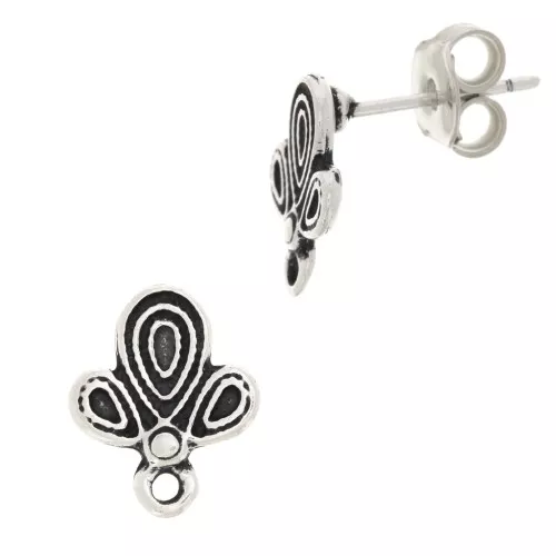 12x10mm Cactus earstuds with closed ring - Antique Silver Tone x2