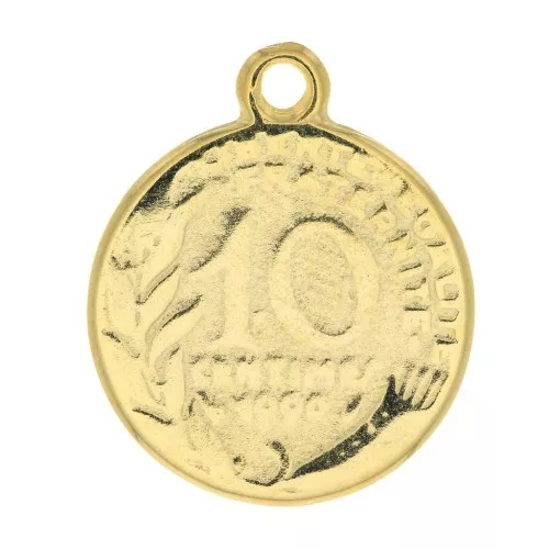 22x18mm 10 cents Coin Pendant - Fine Gold plated x1