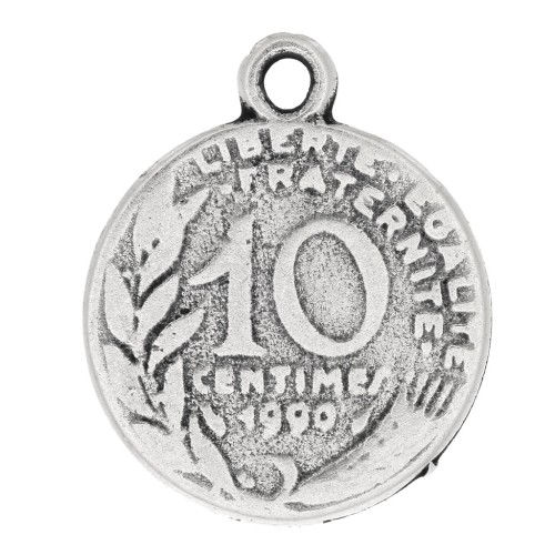 22x18mm 10 cents Coin Pendant - Antique Silver Tone x1