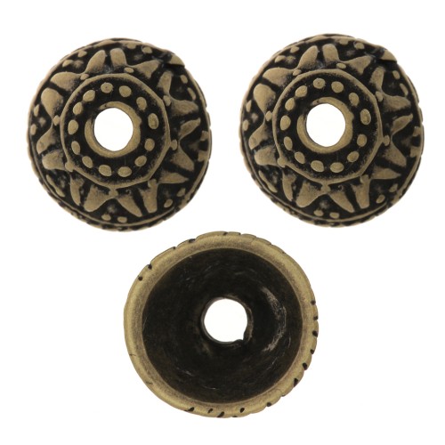 11mm Worked bead caps - Bronze Tone x6