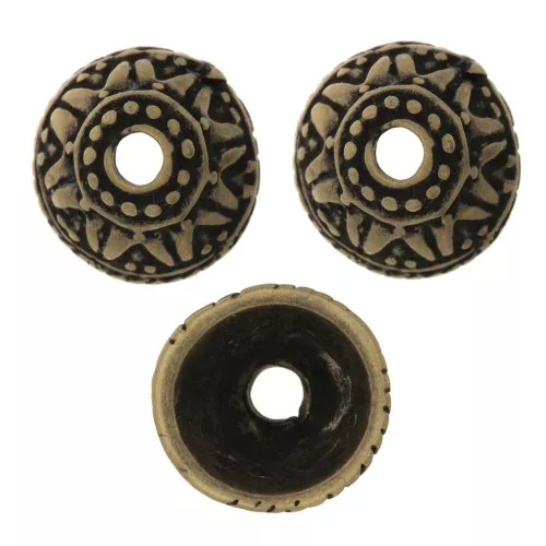 11mm Worked bead caps - Bronze Tone x6