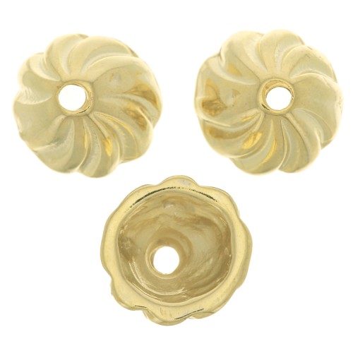 11mm striated bead Caps - Fine Gold plated x6