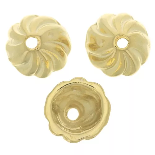 11mm striated bead Caps - Fine Gold plated x6