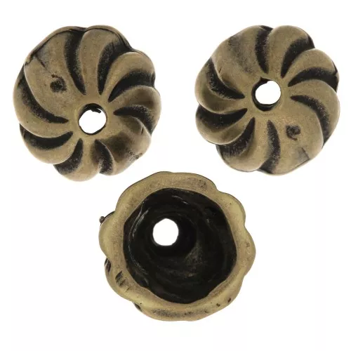 11mm Striated bead caps - Bronze Tone x6