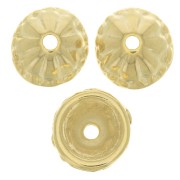 9mm Striated and worked bead caps - fine Gold plated x6