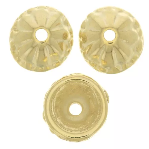 9mm Striated and worked bead caps - fine Gold plated x6