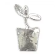 Flower pot Charm 25mm Silver tone x1
